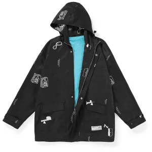 Color Block Print Couple Hooded Jacket