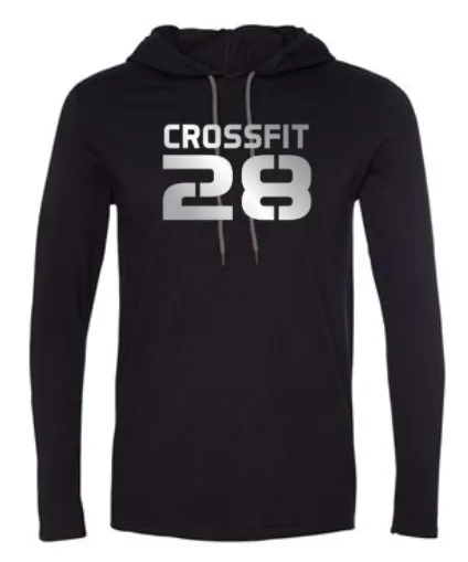 CrossFit 28 Metallic Silver Logo:  Unisex Lightweight Hooded Long Sleeve Tee *Available in 2 Color Options