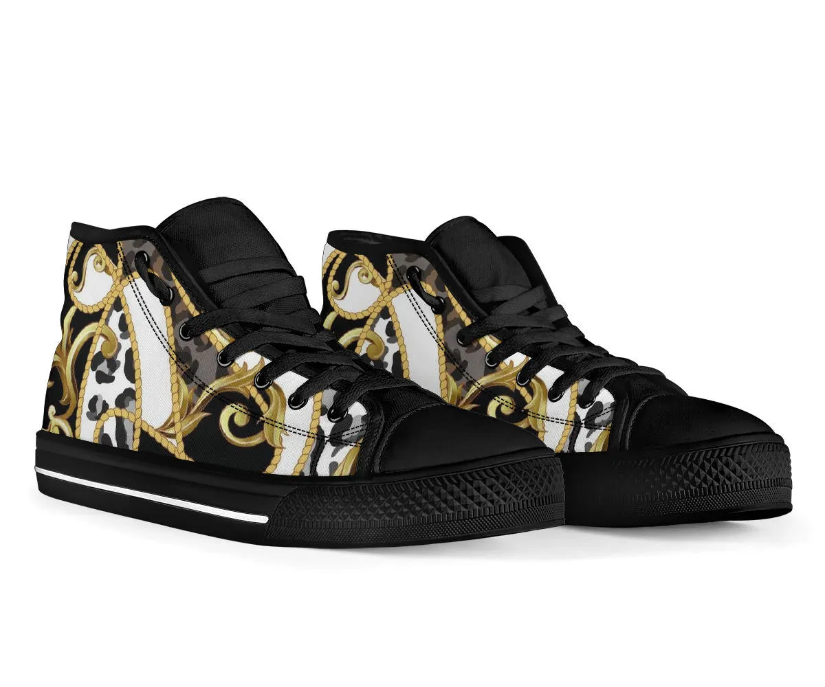 Designer Cheetah Design High Top Sneaker Custom Shoes with Black Sole