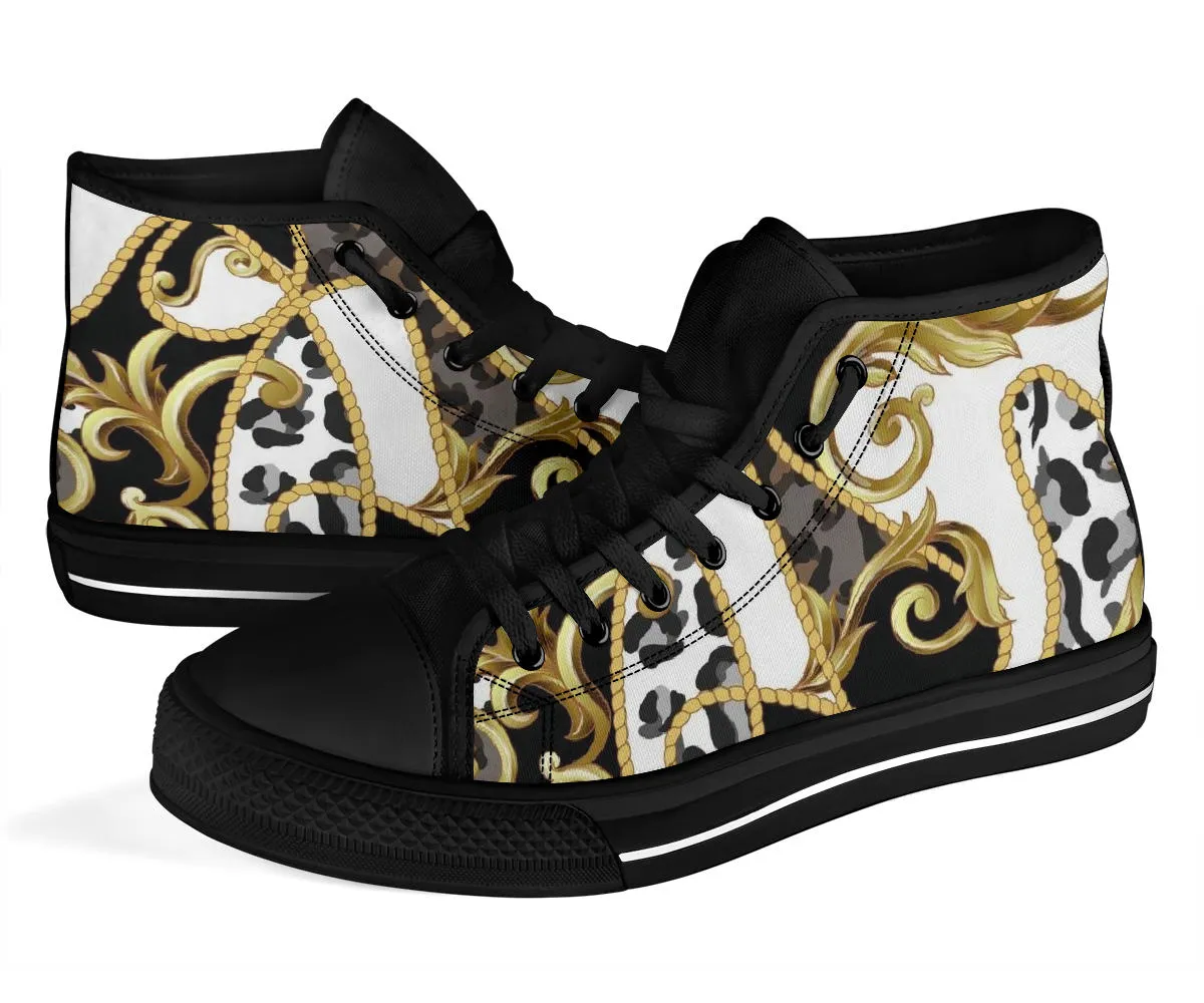 Designer Cheetah Design High Top Sneaker Custom Shoes with Black Sole