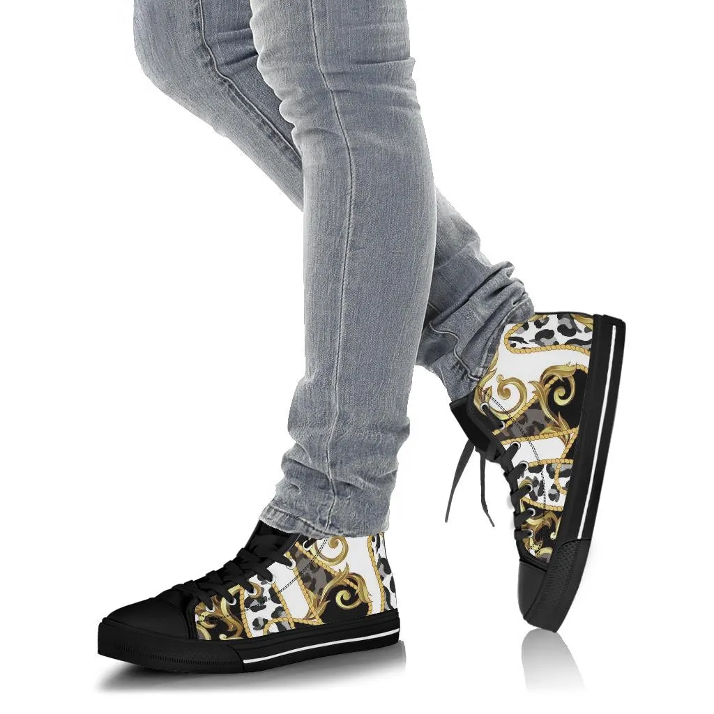 Designer Cheetah Design High Top Sneaker Custom Shoes with Black Sole