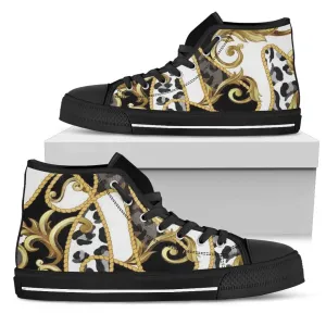 Designer Cheetah Design High Top Sneaker Custom Shoes with Black Sole