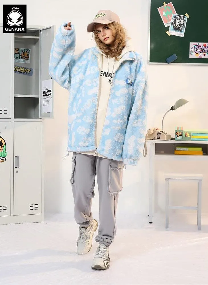 Letter Jacquard Cow Print Cashmere Jacket