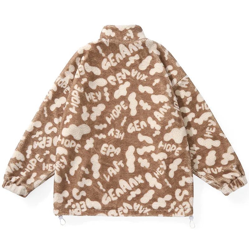Letter Jacquard Cow Print Cashmere Jacket