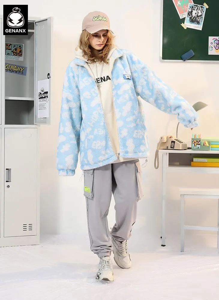 Letter Jacquard Cow Print Cashmere Jacket