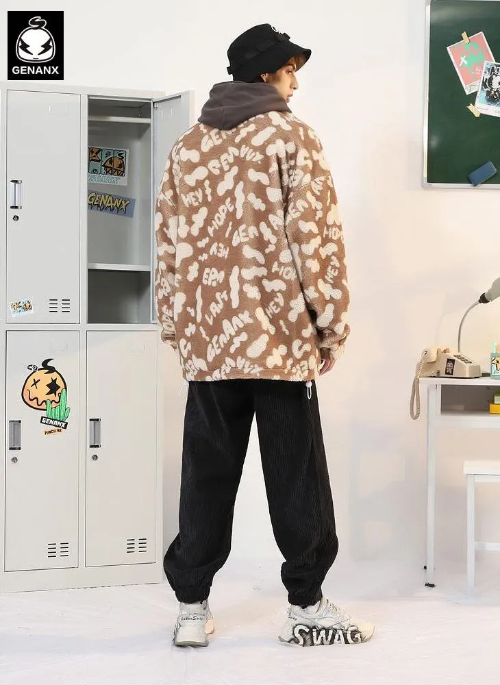 Letter Jacquard Cow Print Cashmere Jacket