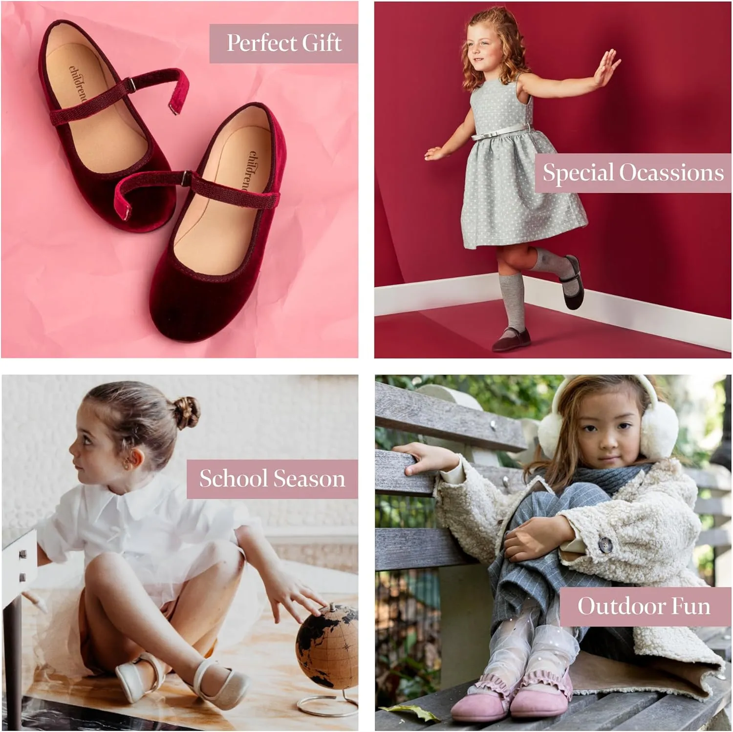 Mary Jane Flats with Hook and Loop Straps  Girls' Shoes for School, Weddings and Casual Wear (Canvas)
