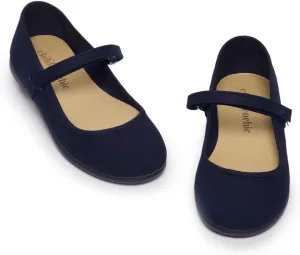 Mary Jane Flats with Hook and Loop Straps  Girls' Shoes for School, Weddings and Casual Wear (Canvas)