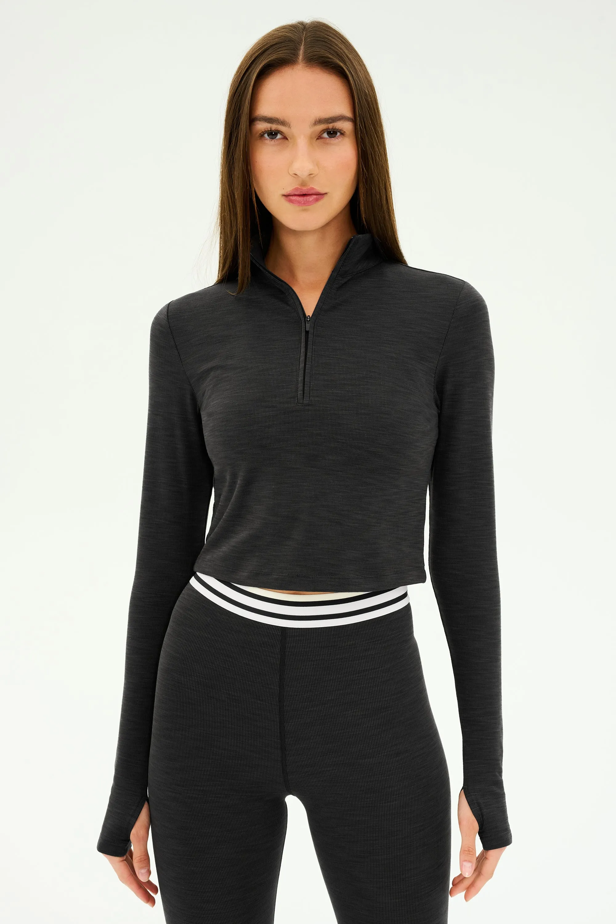 Stevie Active Rib Half Zip - Heather Graphite
